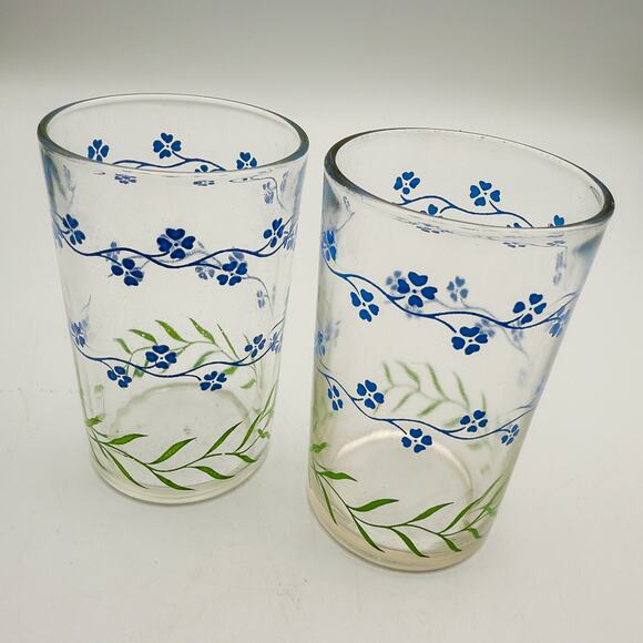 Vintage Kraft Foods Swanky Swigs Set of 2 Forget-Me-Nots 4 oz Juice Glasses - Picture 6 of 8